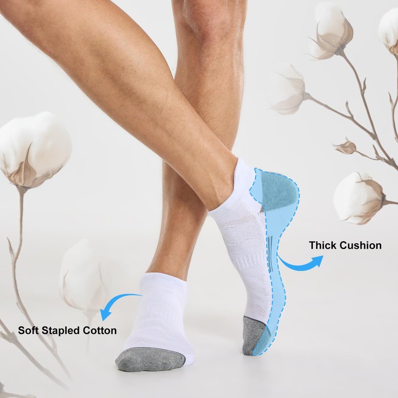FITRELL 6 Pack Ankle Running Socks for Men and Women Low Cut Cushioned No Show Athletic Sports Compression, Shoe Size 9-12, New White