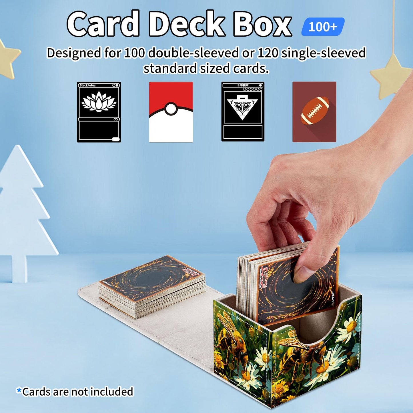 ACWDMKH for MTG Commander Deck Box,Card Deck Box for Trading Card Yugioh MTG Cards,Fits 100 Double Sleeved Cards,PU Leather Magnet TCG MTG Deck Case for Magic Commander Deck Box,Bee Flower