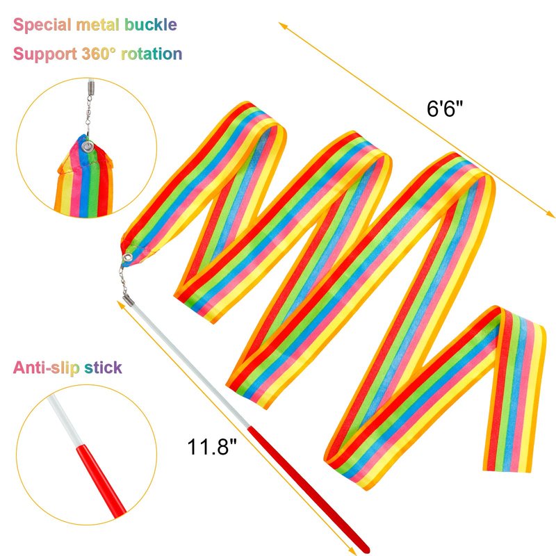 Deekin 48 Pieces Gymnastics Wands Dancing Dance Ribbons Streamers 6.6 Feet Artistic Rainbow Twirling Ribbons for Gymnastics Party Favors with Non Slip Handle