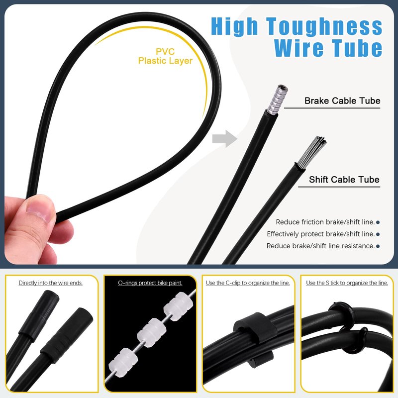 Glarks 73Pcs Bike Brake Cable Housing Kit Including Bicycle Brake Line, V Bike Brake Noodle Cable Guide Pipe and Hose, Bicycle Shifter Cable Housing and Cable Cutter for Road Mountain Bicycle Cycling