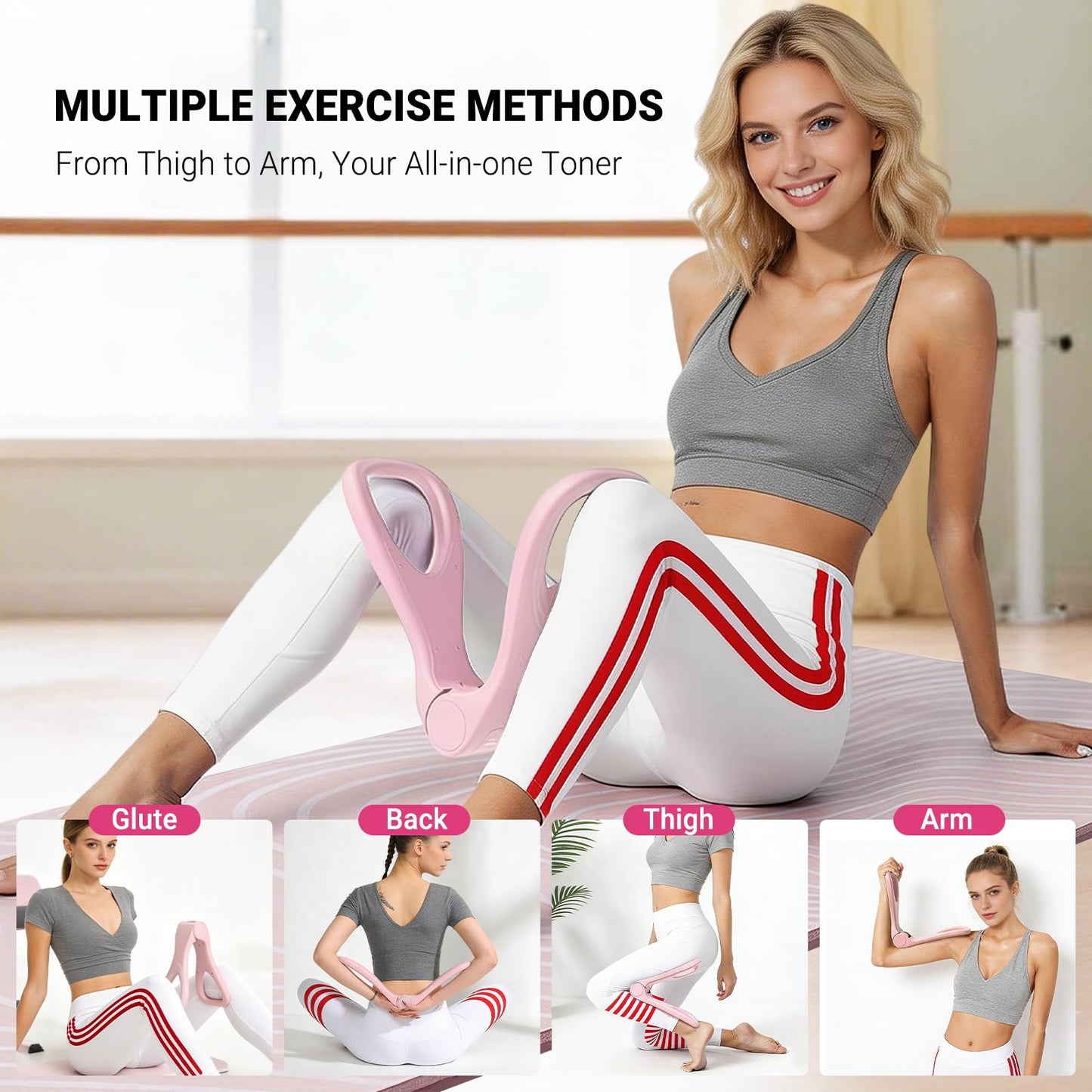 Brobantle Home Pilates Essential Kit for Women, Pilates Equipment Set with Pelvic Floor Trainer, Resistance Bands for Beginners Home Workouts Pink