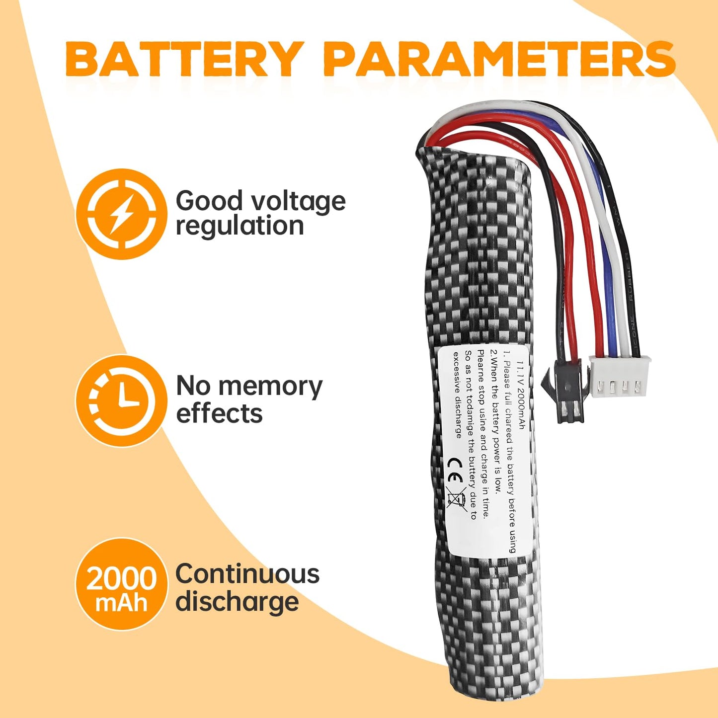 Fytoo 3S 11.1V 2000mAh Li-ion Battery SM-2P Plug Connector with USB Charging Cable for Airsoft Gel Water Ball Blaster Airsoft Gel Ball Shockwave Battery