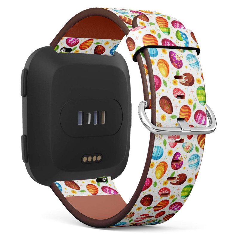 Q-Beans Replacement Band, Compatible with Fitbit Versa/Versa 2 / Versa Lite - Leather Band Bracelet Strap Wristband Accessory with Quick-Release Pins // Easter Eggs Holiday