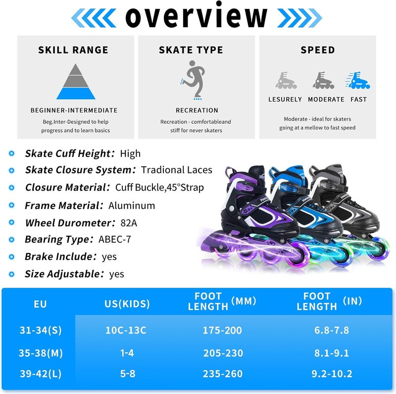 Adjustable Inline Skates for Kids - Light-Up Wheels | Ages 4-16