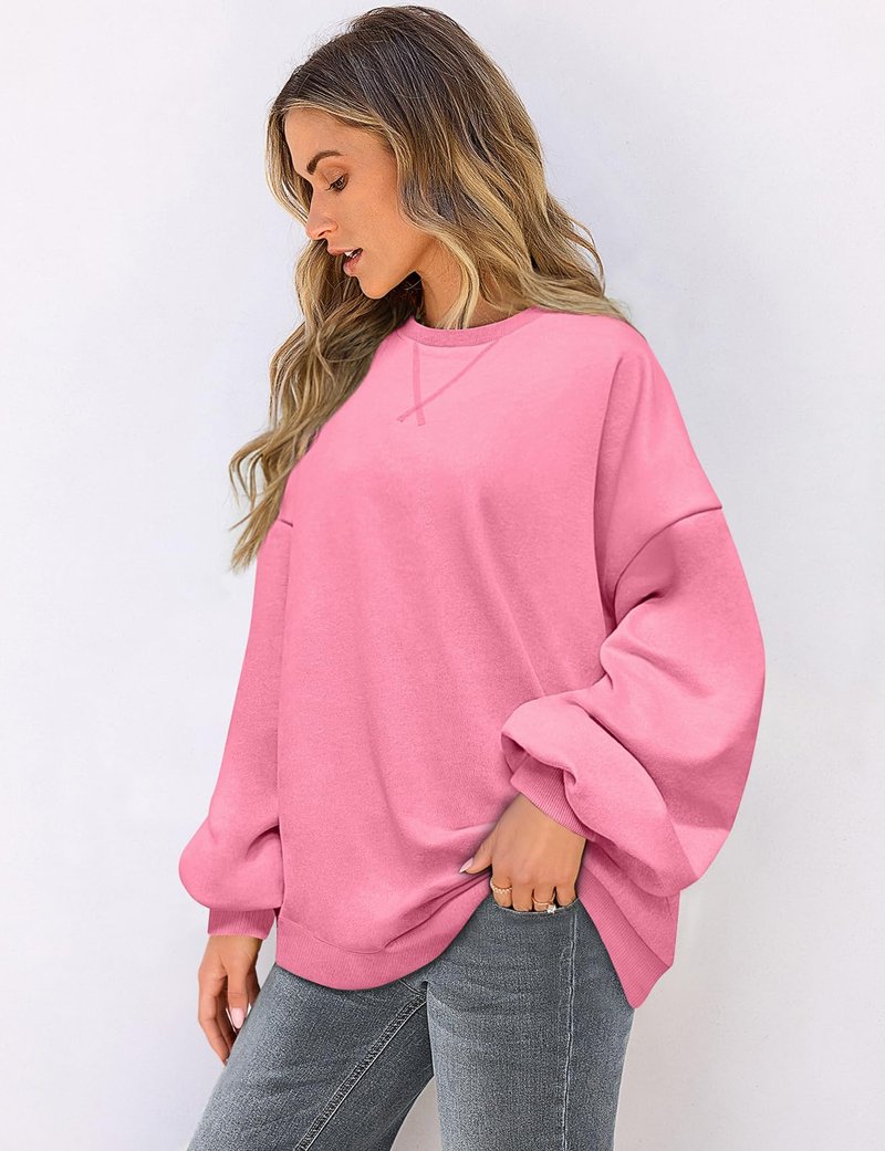 UEU Sweatshirt for women Fashion Long Sleeve Crewnecks Pullover Bright Pink Small
