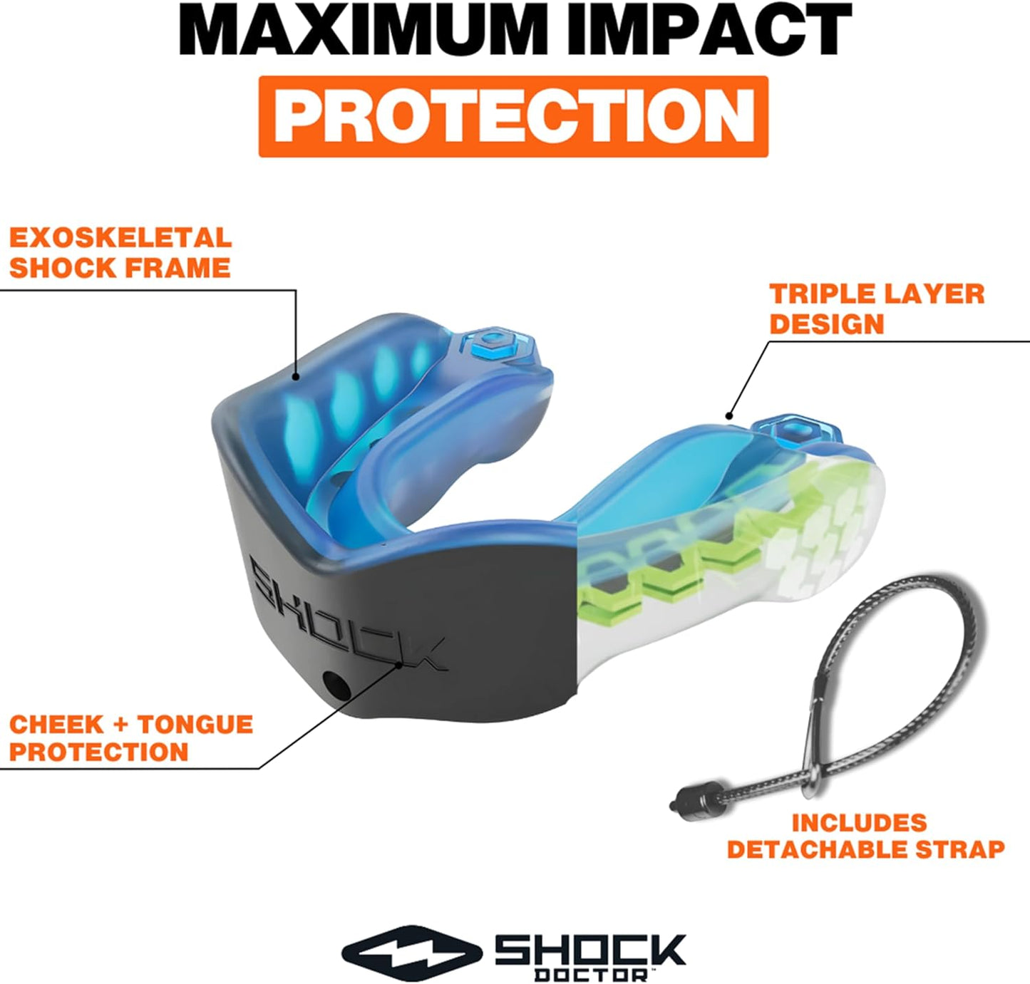 Shock Doctor Mouth Guard - Heavy Duty Sports Protection for Hockey, Lacrosse & More | Custom Fit, Pack of 2