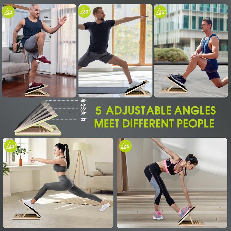 Portable Slant Board for Calf Stretching, 350 Lbs Weight Capacity, Adjustable Wooden Incline Board for Calf Stretcher, Physical Therapy Equipment for Leg, Knees, Heel, Ankle (Black)