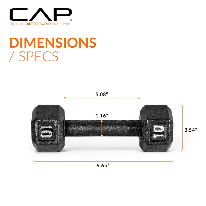 CAP Cast Iron Hex Dumbbell, Black, Pair, 10 lb