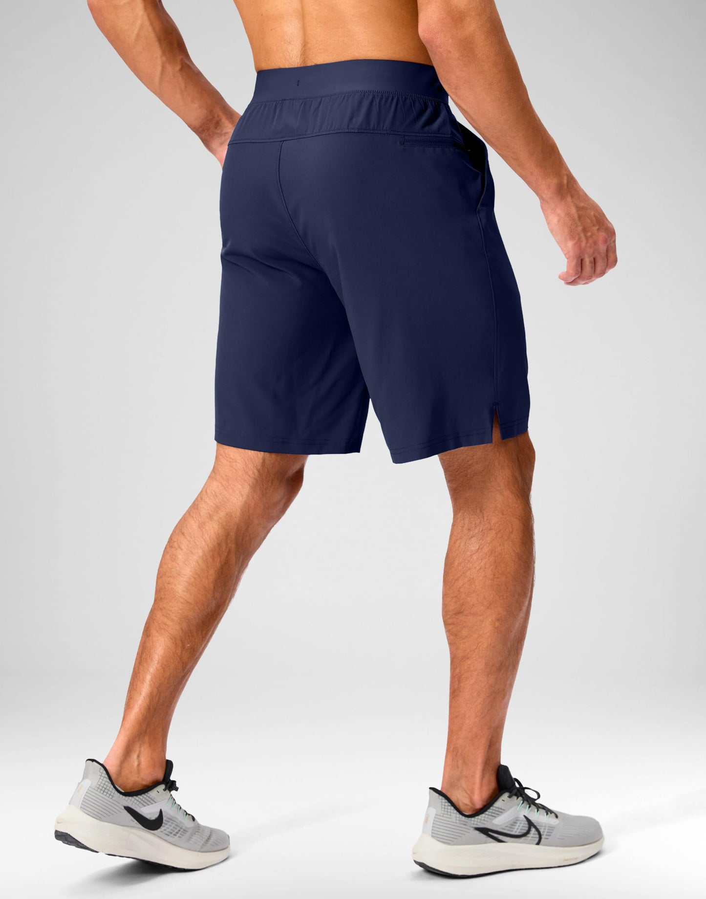 Soothfeel Men's Running Shorts with Zipper Pockets 9 Inch Lightweight Quick Dry Gym Sports Athletic Workout Basketball Shorts for Men (Navy, L)