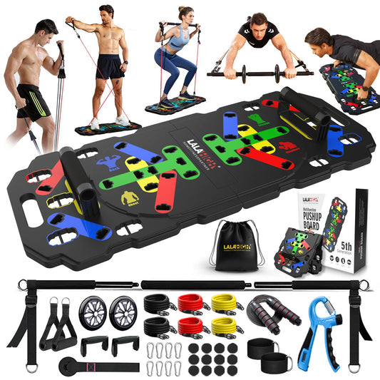 Ultimate Home Exercise Equipment with 25 Gym Accessories. 30 in 1 Workout Package with Push Up Board Resistance Bands, Pilate Bar, Ab Roller Wheel,Full Body Workout at Home