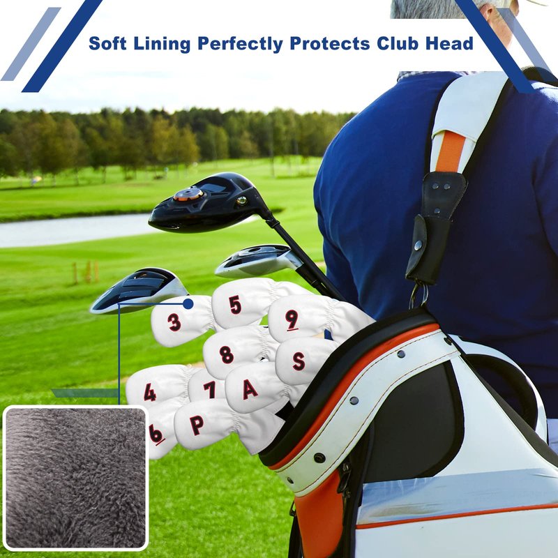 BIG TEETH White 10Pcs Golf Iron Covers Set, Golf Club Iron Head Covers Fit Right and Left Handed Golfer
