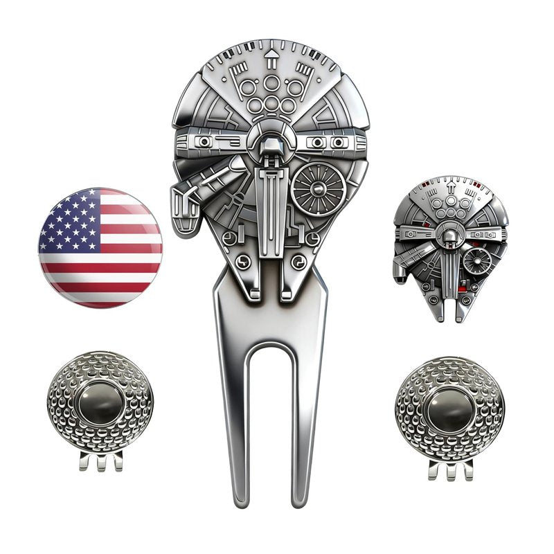 WIGERLON Golf Divot Tool and Ball Marker Set,Divot Repair Tool with Ball Marker(1pcs Divot Tool,2 Set Golf Hat Clip with Enamel Magnetic Ball Marker)