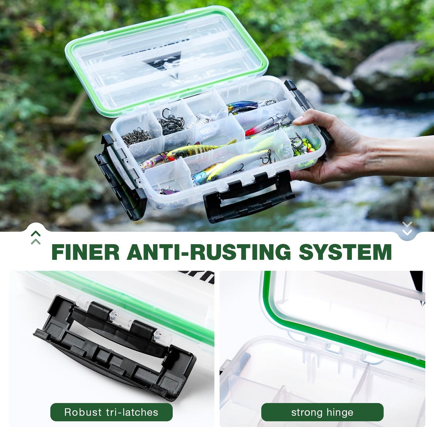 Ghosthorn Fishing Tackle Box, Waterproof 3600 and 3700 Tackle Trays, Plastic Tackle Box Organizer with Removable Dividers Storage Lure Box for Lures 2 Pack (3600 * 2)