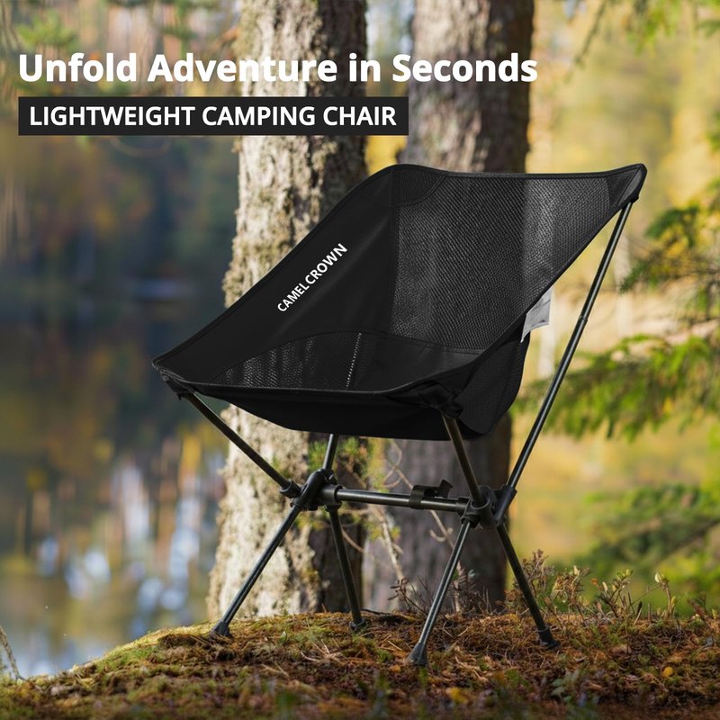 CAMEL CROWN Camping Chair Heavy Duty Backpacking Chair - Ultra-Light Folding Chair with Carry Bag, Portable Compact for Outdoor, Lawn, Hiking, Beach, Picnic