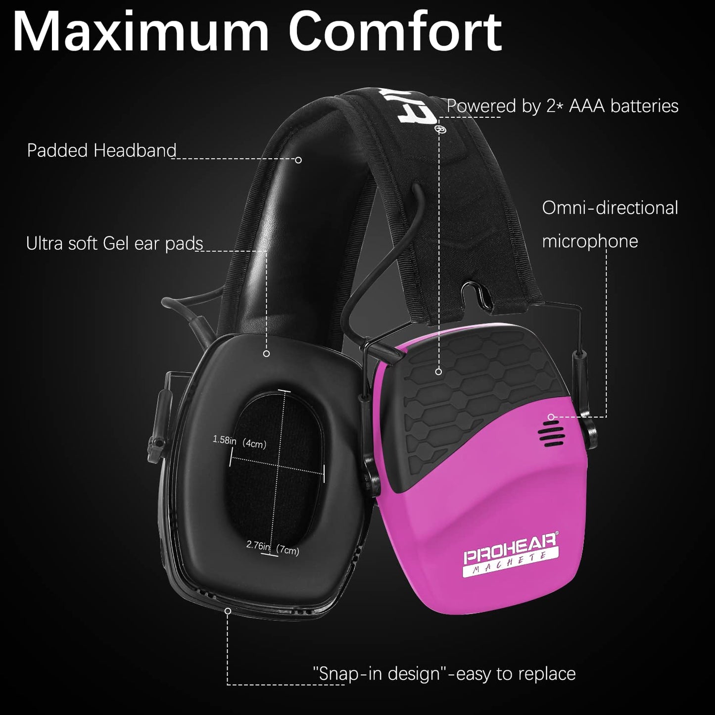 PROHEAR 030 Bluetooth 5.4 Electronic Shooting Ear Protection Earmuffs, Noise Reduction Sound Amplification Hearing Protector for Gun Range and Hunting - Pink