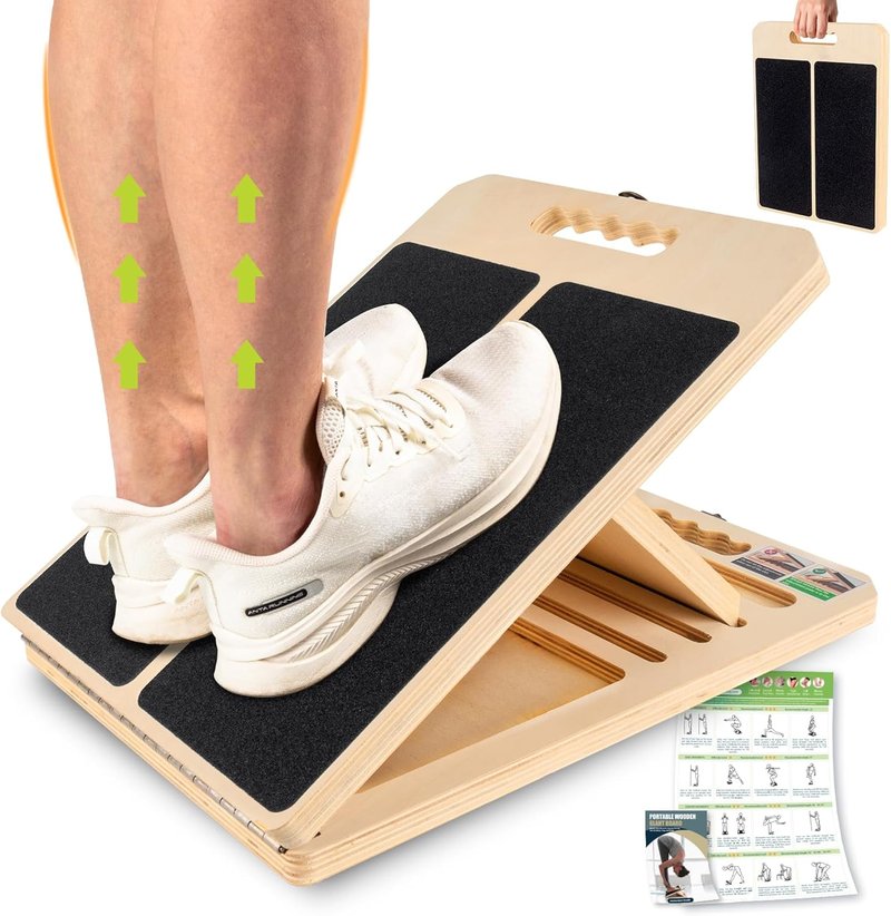 Calf Stretching Slant Board - Adjustable Wooden Incline Wedge with Training Poster | 300 Lbs Capacity