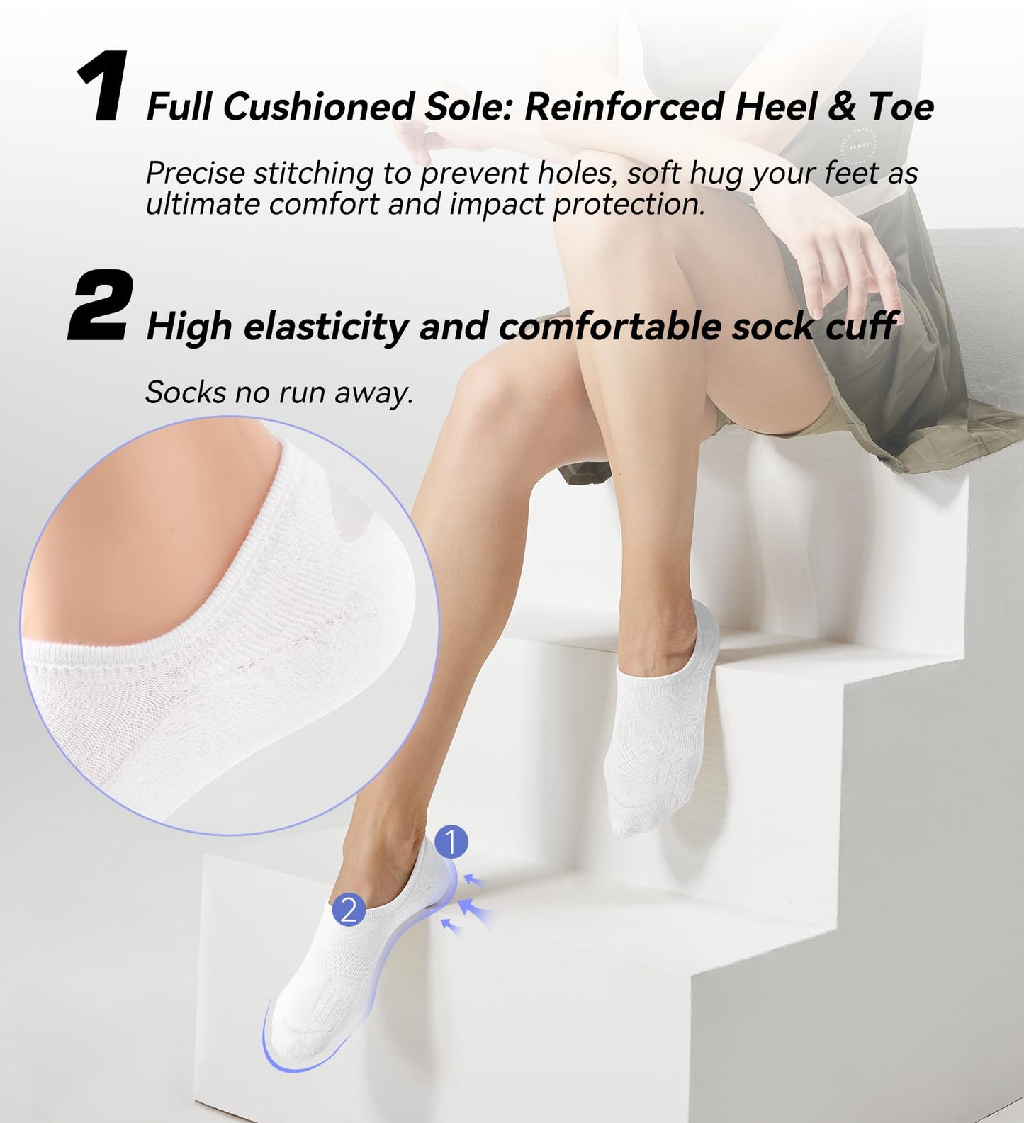 FITRELL No Show Socks Womens and Men - Athletic Cushioned Low Cut Ankle Socks Invisible Non-slip Liner, 3 Pairs Black+White+Grey, Medium