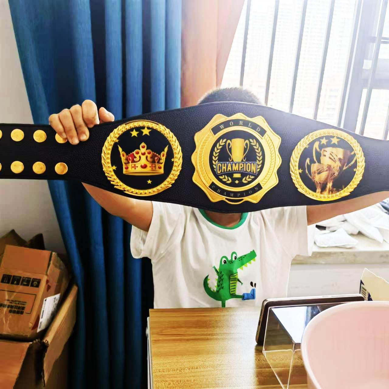 Championship Belt - Football Baseball Softball Soccer Basketball Esports Fantasy Sports Hockey Wrestling Boxing High School College Class Tournament or League Winner Youth Champion Belt