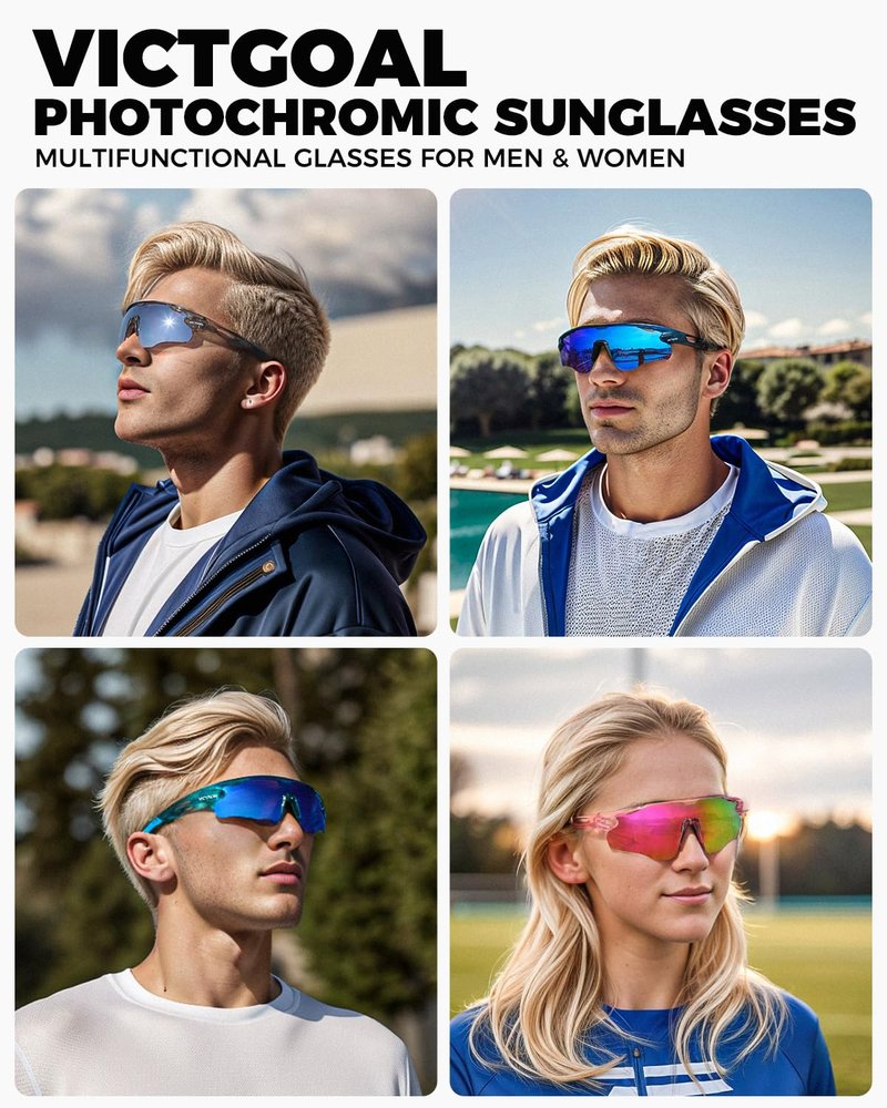 VICTGOAL Cycling Glasses Photochromic Sunglasses for Men Women TR90 Frame Glasses with UV Protection MTB Glasses for Cycling (Grey), Large