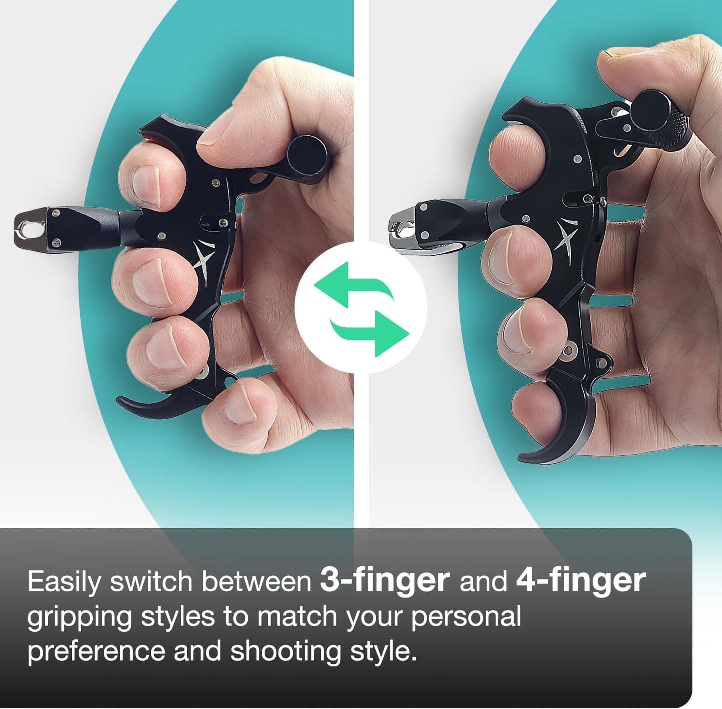 Archery Compound Bow Release Aid - Adjustable 3/4 Finger Aluminum Trigger with Wrist Strap | Ideal for Adults & Youth