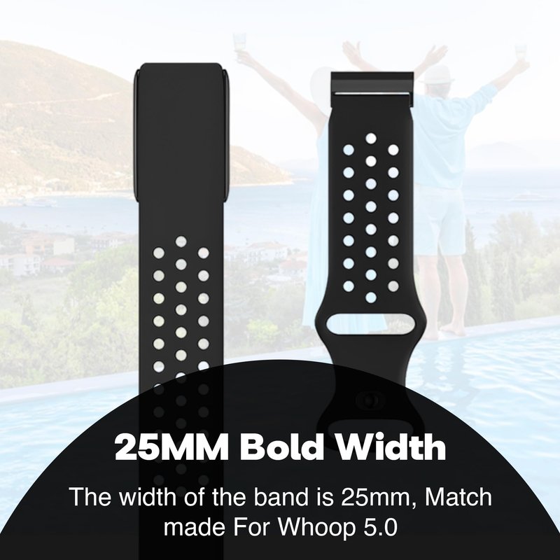 DADO Whoop 5.0 Compatible Silicone Strap – Adjustable Sport-Inspired Band, Breathable & Lightweight Replacement Wristband for Men & Women (All Black, Life/MG)