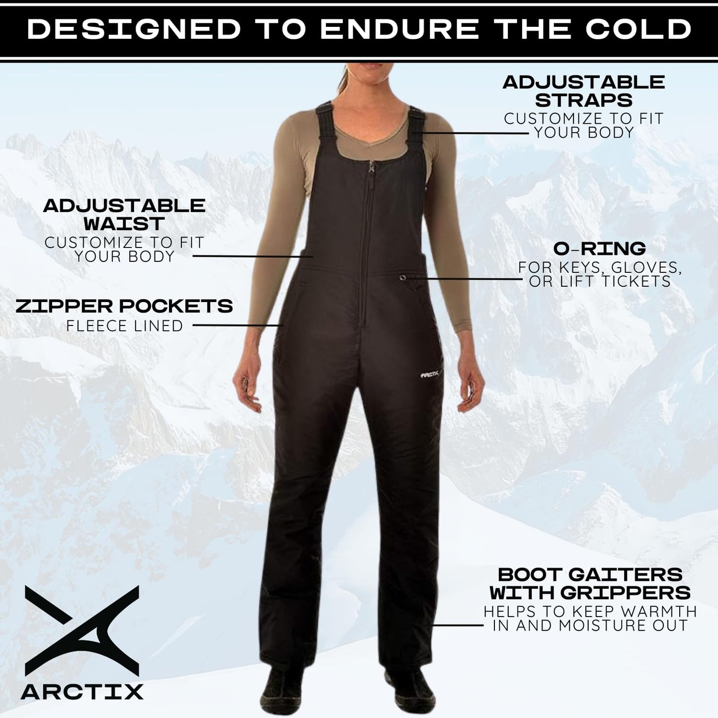 Arctix Women's Essential Insulated Bib Overalls, Black, Small, 1450