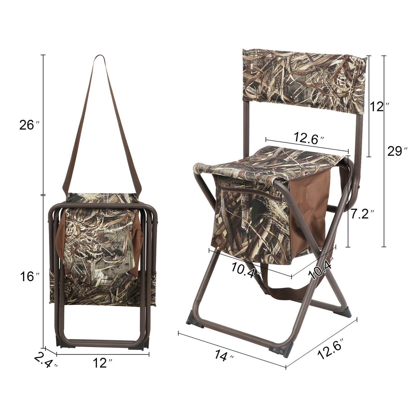 PORTAL Folding Seat, Lightweight Backrest Stool Hunting Fishing Chair with Storage Pocket for Camping, Hiking, Beach, Picnic, Support Up to 225 lbs, Camouflage