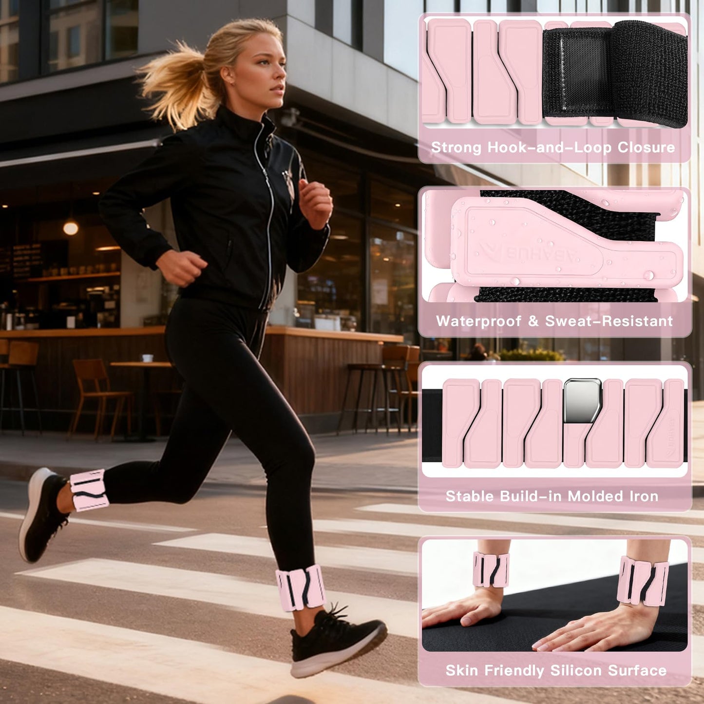 Abahub Adjustable Wrist & Ankle Weights 2Pack, Wearable Silicone Weighted Bracelet for Women, Arm Leg Weights for Home Gym Workout, Running, Yoga & Pilates - Pink (2LB Total)