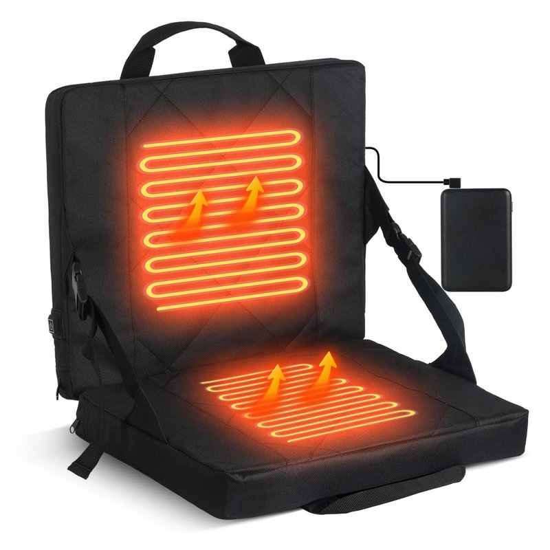 Portable Heated Seat Cushion 10000mAh Heated Stadium Seat Cushion Foldable Heated Seat Pad 3-Level Adjustable Temperature USB Powered and Lightweight for Outdoor Camping (Power Bank Included)