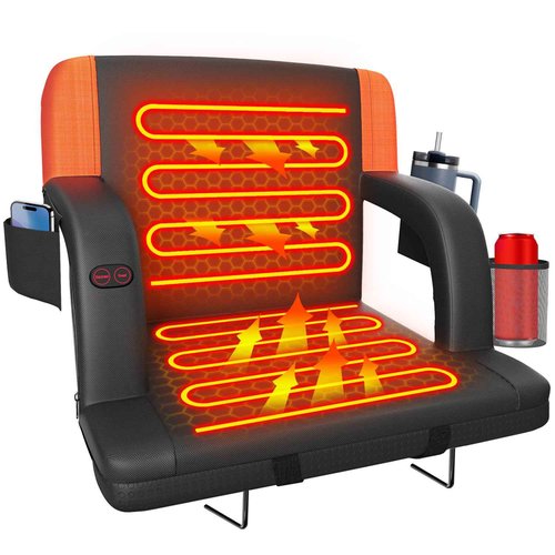 Suteck Dual-Sided Heated Stadium Seats for Bleachers with Back Support, 25" Portable Heated Bleacher Seat with Backrest, 3 Heat Levels, 5 Pockets – Ideal for Outdoor Stadiums and Events