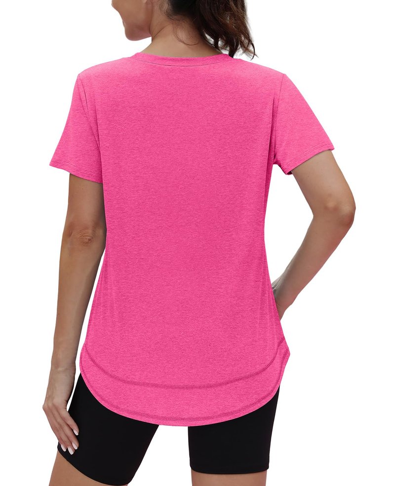 Workout Tops for Women Spring Summer Short Sleeve Golf Outfits Gym Essentials Activewear Running Shirts Hot Pink S