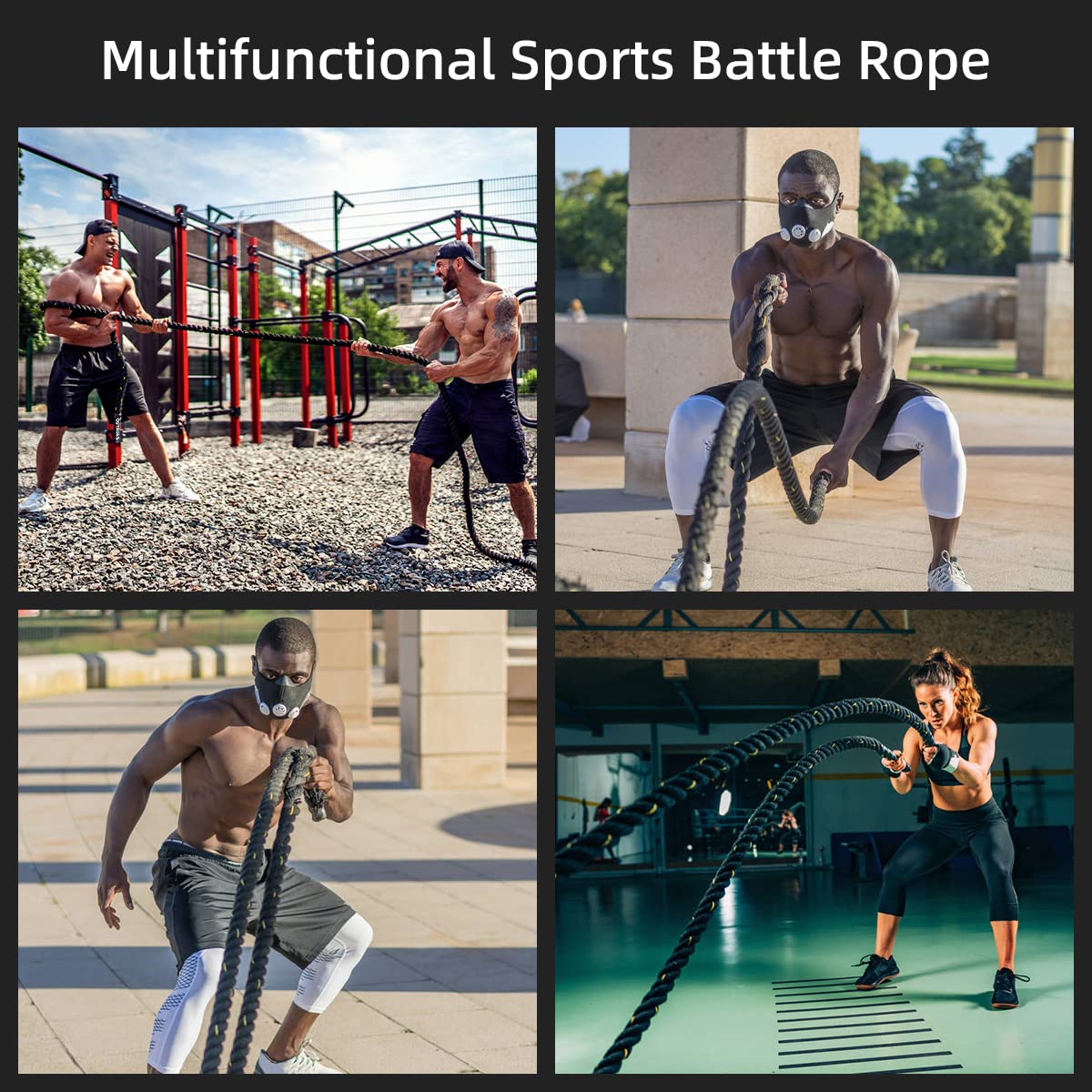 Outroad Battle Rope, 1.5" Diameter 30ft Poly Dacron Workout Exercise Training Heavy Rope, Workout Equipment for Crossfit Training Home Gym & Fitness Exercises, Black and Pattern