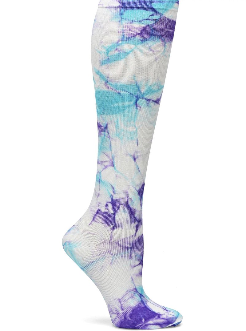 Nurse Mates Women's Wide Calf Socks | 12-14 mmHg Compression | Up to 22" Calf | One Size | 1 Pair | Lilac Aqua TieDye