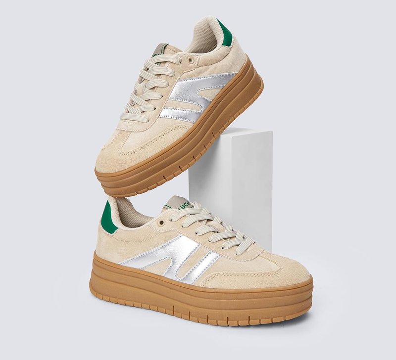 Women's Platform Sneakers - Retro Rubber Low Top Casual Tennis Shoes | Thick Sole Fashion