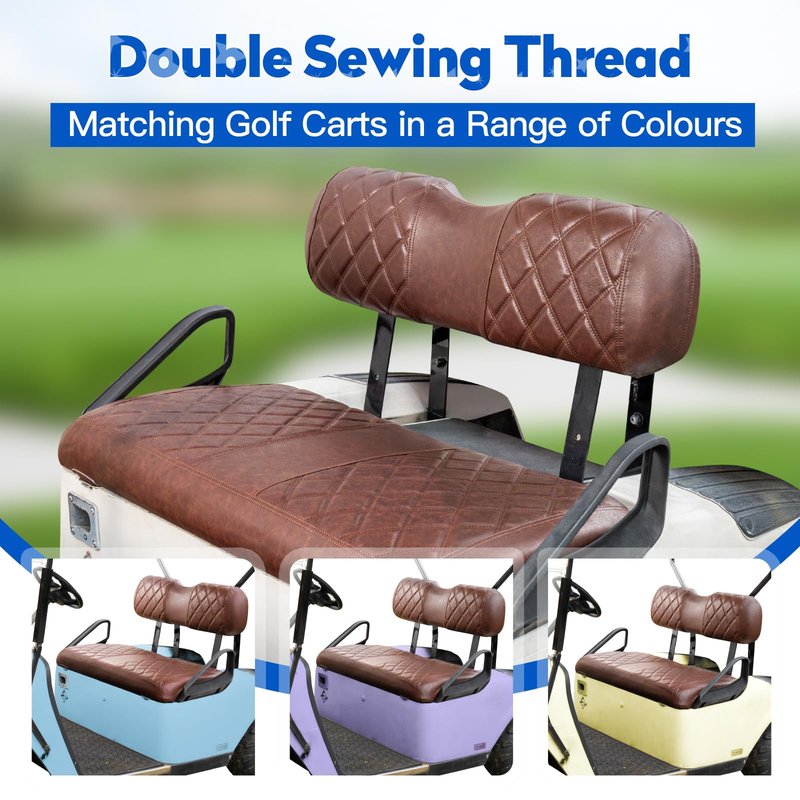 NOKINS Golf Cart Diamond Seat Covers Kit, Fit for EZGO TXT 1994-2013/EZGO RXV OEM Standard Front Seat Cushion, No Nails Required & Easy to Clean, Breathable Vinyl Seat Covers (Brown and Brown 8438)