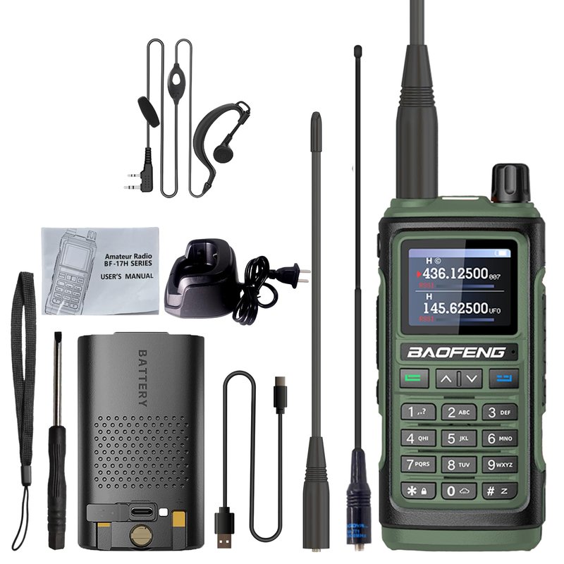 BAOFENG UV-17H GPS Two Way Radio Type-C Charging High Power Radio UV-17 Pro Max GPS 1.77in LCD Screen Rechargable Ham Radio (Green)