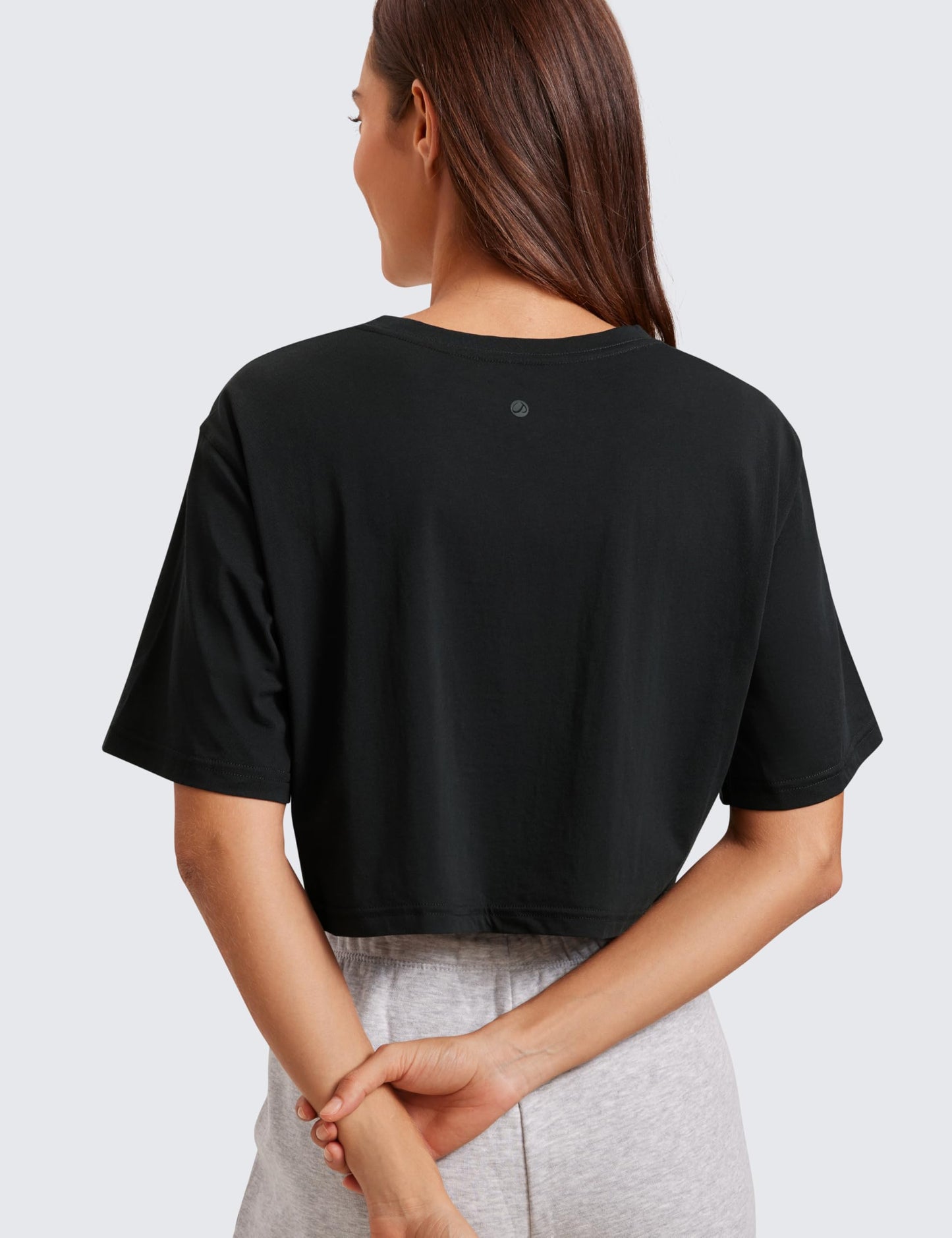 CRZ YOGA Pima Cotton High Neck Crop T-Shirt Black Medium