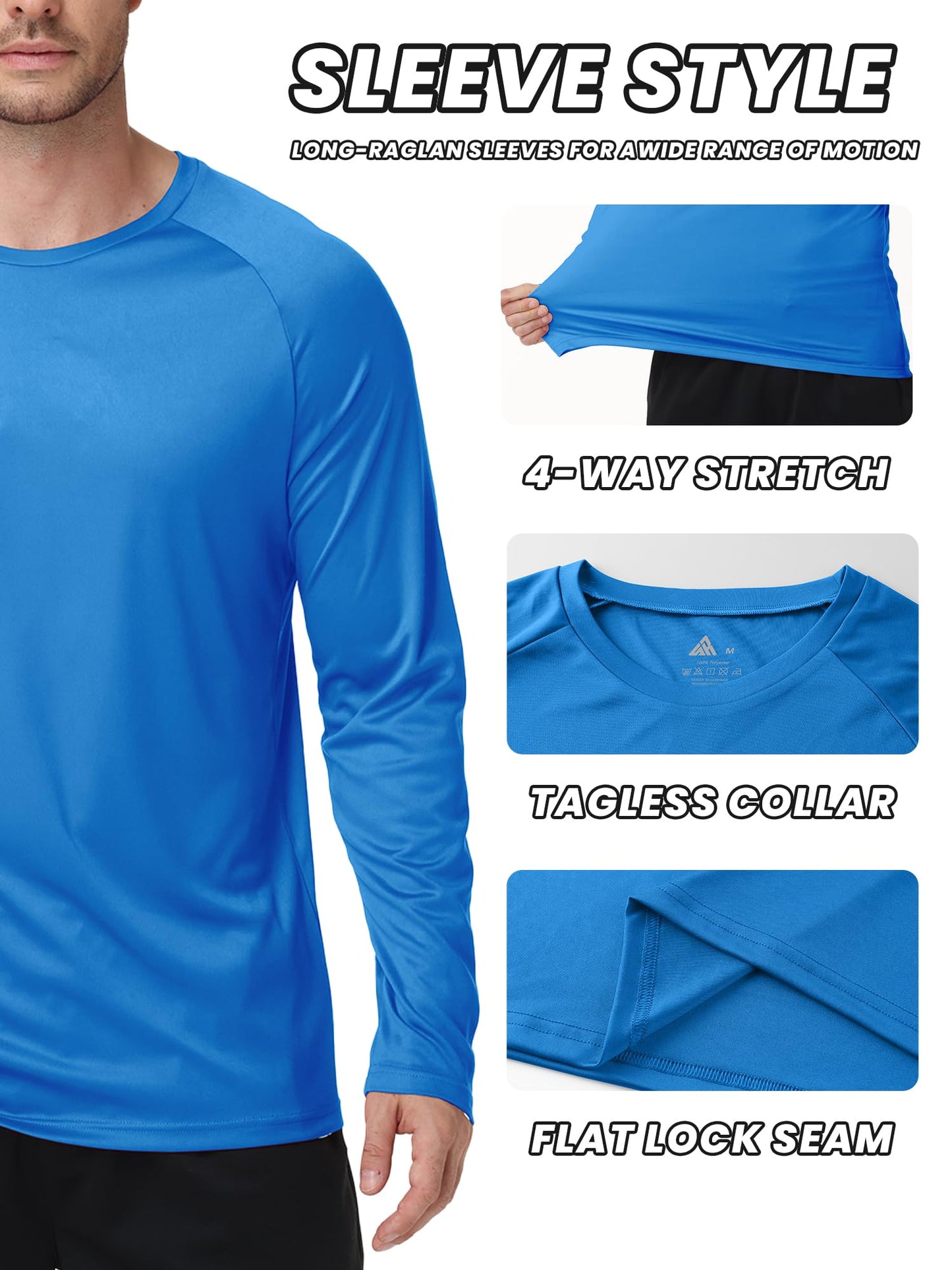 ZITY 7 Pack Sun Shirts for Men UV Protection Long Sleeve Crew Neck Running Activewear T-Shirts