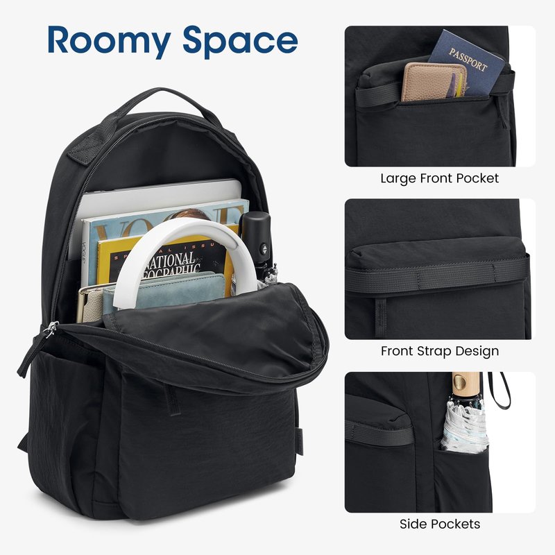 G4Free Small Nylon Backpack for Women Men, Lightweight Bookbag Backpack Daypack for Travel Work School Hiking, Black