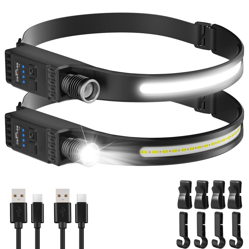 Demlaies Headlamp Rechargeable with Red Light, 2 Pack Super Bright 230° Wide Beam Head Lamp, 30 Hrs Runtime, 8 Modes Waterproof Lightweight Headlights for Camping Running Fishing