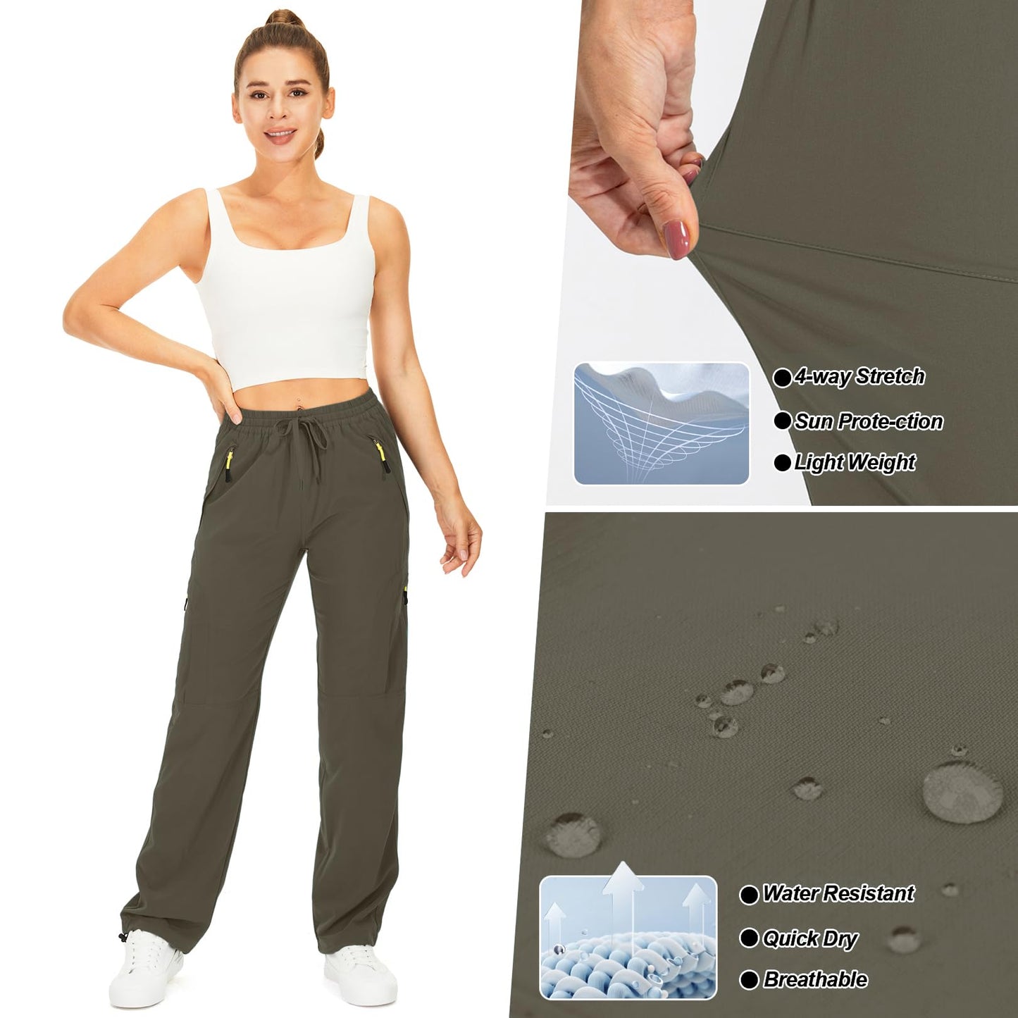 Toomett Women's Hiking Cargo Pants Quick Dry UPF50+ Outdoor Pants for Women Fishing Safari Travel Pants with Pockets,6608, Light Brown,XS