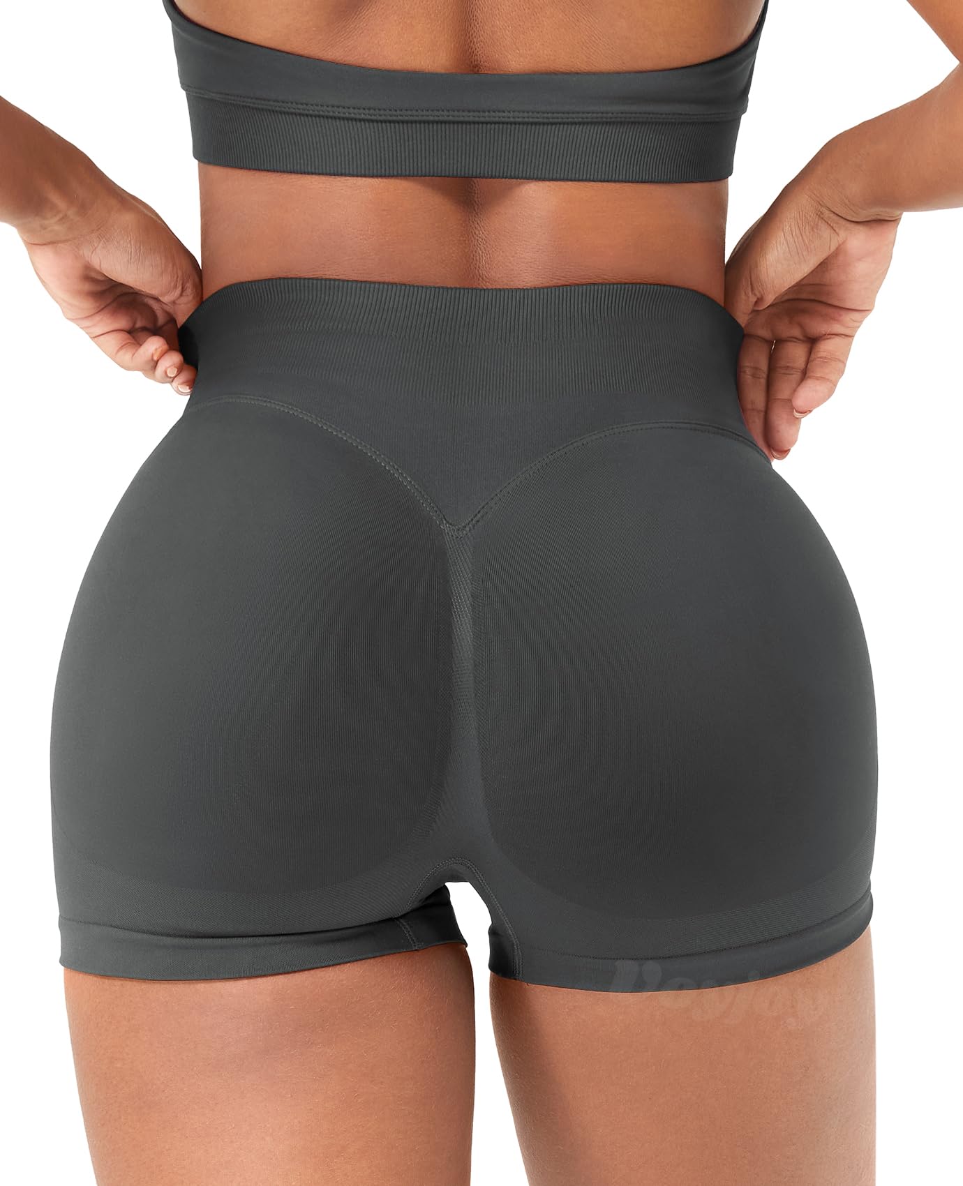 VOYJOY Women Workout Impact Shorts 2.5"/ 3.6"/ 4.5"/ 6" Scrunch Butt Lifting Gym Seamless Booty Biker Shorts Dark Grey