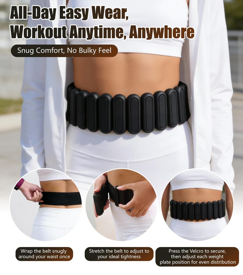4Lbs Weight Belt for Men & Women - Weighted Belt for Walking with Walking Weights, Patented Adjustable Silicone Design for Fitness, Strength Training, Hiking, Running, Yoga, Rehabilitation