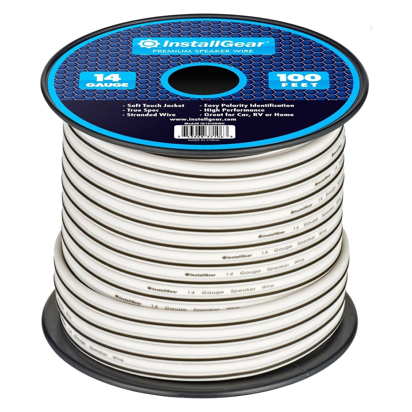 InstallGear Speaker Cable - 14 Gauge AWG (100ft - White) - White Speakers Wire Cable - Speaker Wire for Outdoor, Automotive, and Marine