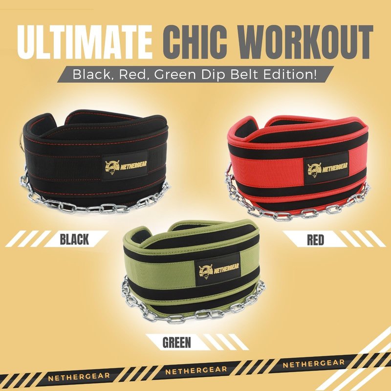 Nethergear Dip Belt for Weight Lifting with 36” Heavy-Duty Steel Chain, Comfortable Neoprene & Strong Stitching, Weighted Belt Ideal for Bodybuilding, Powerlifting, Pull Ups & Squats (Green)