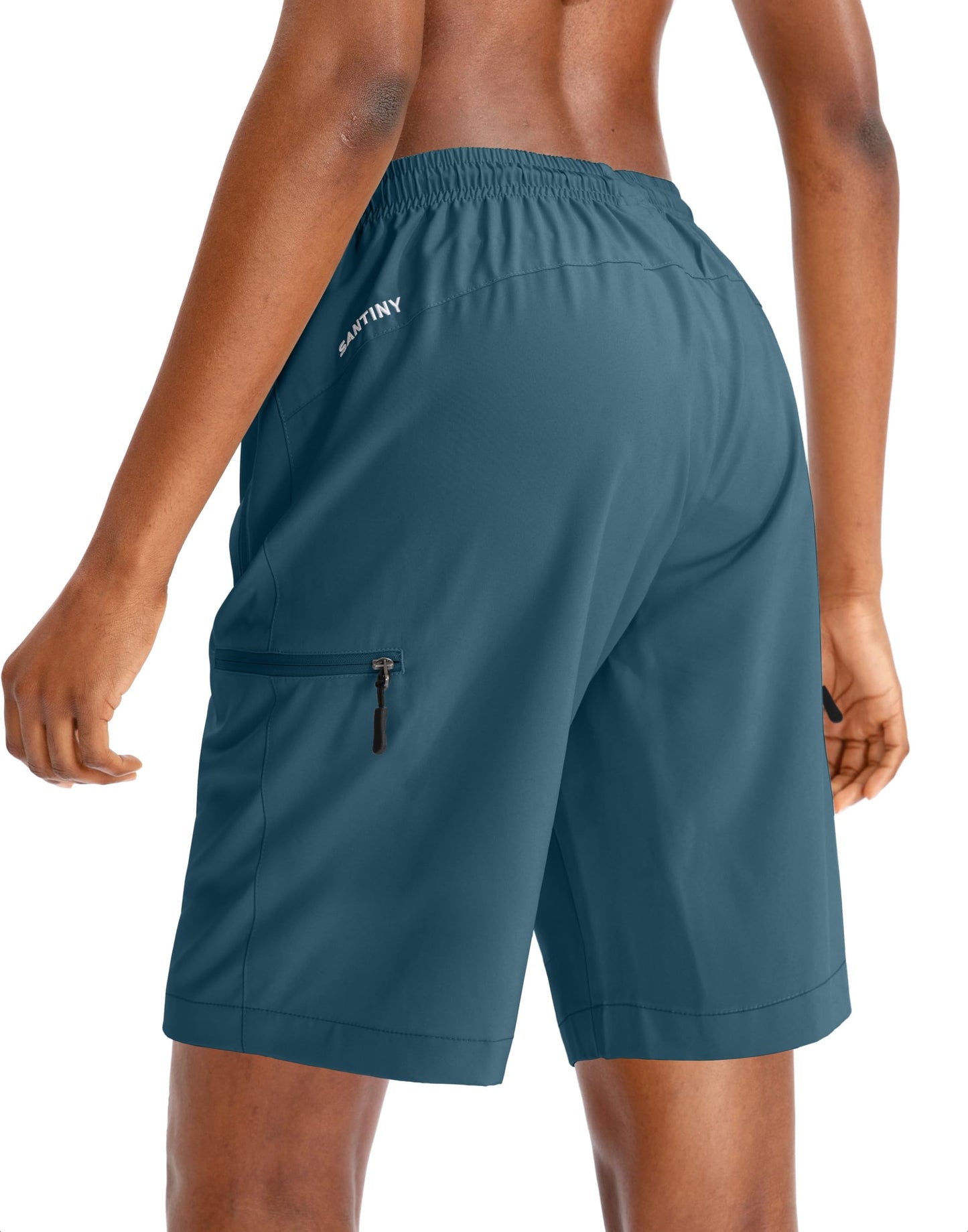 SANTINY Women's 5''/ 7''/9'' Hiking Cargo Shorts Quick Dry Lightweight Summer Shorts for Women Athletic Golf Zipper Pockets(Dusty Blue_L)