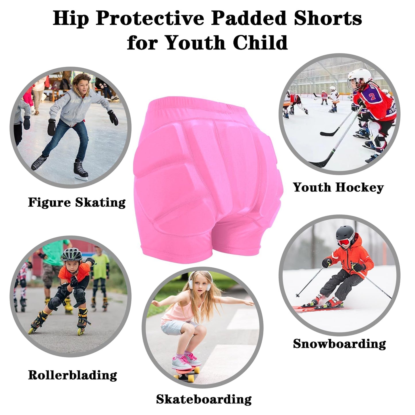 Kids Butt & Hip Padded Shorts for Skating,Youth Hip Protection Pads Figure Skating Shorts Crash Butt Pads for Tailbone & Butt (Black, X-Small)