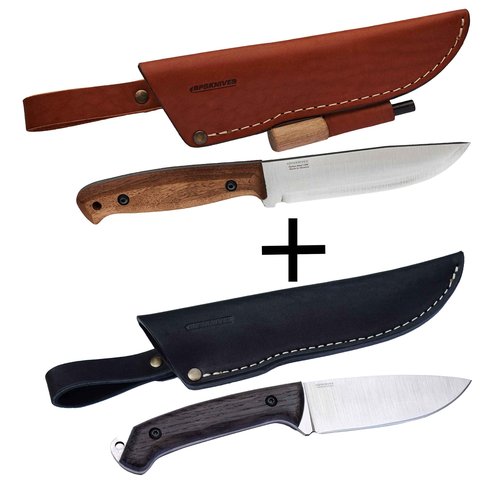 BPS Knives Set Adventurer and Savage - Set of two Carbon Steel Full Tang Knives with Leather Sheaths Scandi Grind Camping Bushcraft Knives