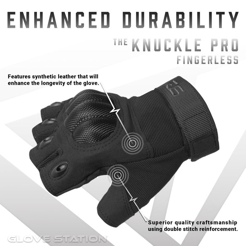 Glove Station Fingerless Knuckle Gloves for Men - Motorcycle Gloves for, Airsoft, Hunting, Work and Hiking - Black, Large