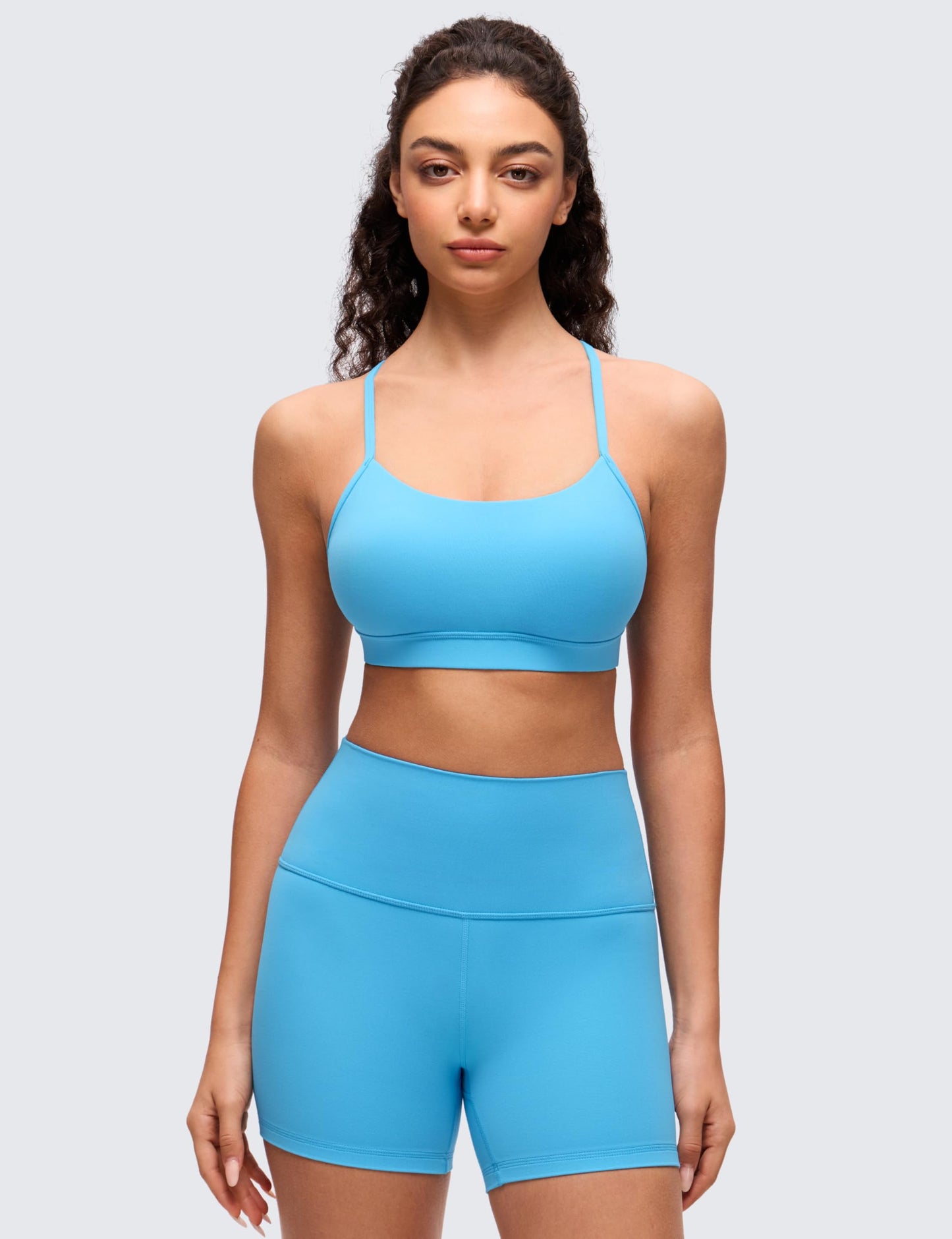 CRZ YOGA Butterluxe Y Back Sports Bras for Women - Padded Racerback Low Impact Spaghetti Thin Strap Workout Yoga Top Kayak Blue Large